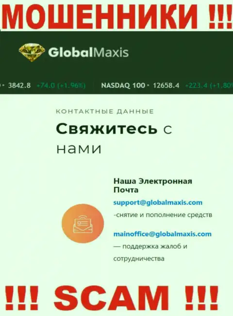 Адрес почты internet-мошенников Глобал Максис, который они выставили на своем официальном веб-ресурсе