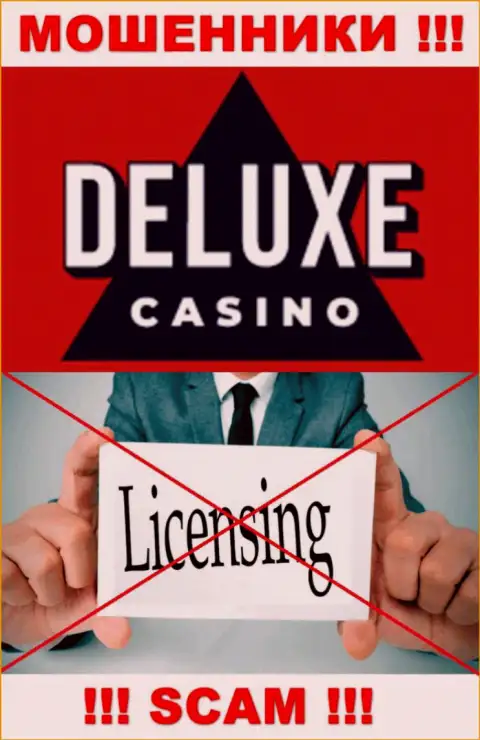 Отсутствие лицензии на осуществление деятельности у компании Deluxe Casino, только лишь подтверждает, что это интернет-мошенники