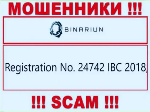Номер регистрации организации Binariun, которую нужно обойти стороной: 24742 IBC 2018