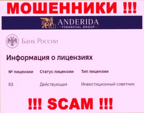 АндеридаФинансиалГруп заявляют, что имеют лицензионный документ от Центрального Банка России (инфа с сайта мошенников)