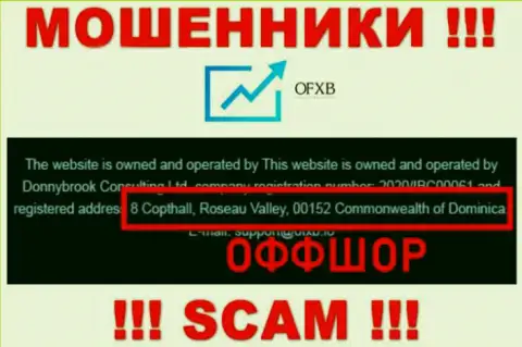 Контора ОФИксБ пишет на информационном портале, что расположены они в офшорной зоне, по адресу: 8 Copthall, Roseau Valley, 00152 Commonwealth of Dominica