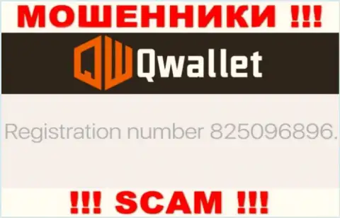 Организация QWallet разместила свой регистрационный номер у себя на ресурсе - 825096896