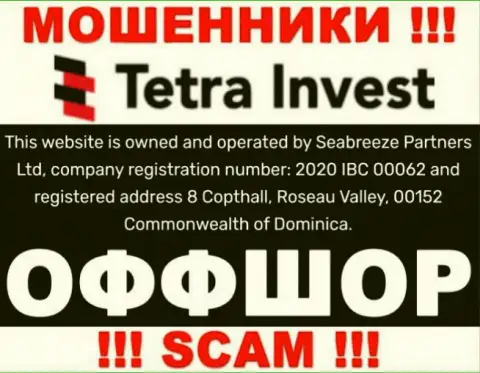 На онлайн-сервисе мошенников Тетра-Инвест Ко написано, что они расположены в офшорной зоне - 8 Copthall, Roseau Valley, 00152 Commonwealth of Dominica, будьте крайне осторожны