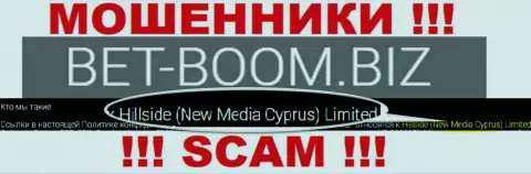 Юридическим лицом, управляющим internet мошенниками Бэт-Бум Биз, является Hillside (New Media Cyprus) Limited