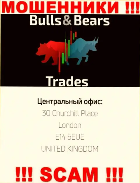 Не поведитесь на наличие информации об официальном адресе регистрации Bulls Bears Trades, на их web-портале эти сведения фиктивные