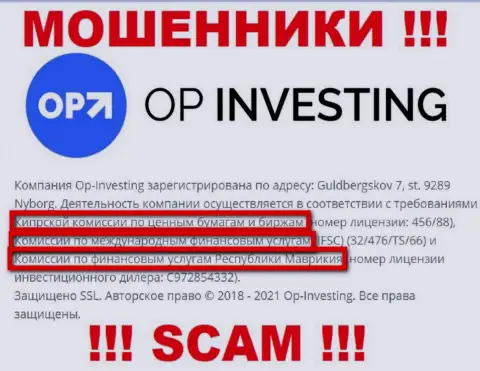 Шулера OP Investing могут свободно воровать, потому что их регулятор (Cyprus Securities and Exchange Commission) - это аферист