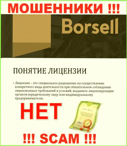 Вы не сможете откопать данные о лицензии воров Borsell, потому что они ее не сумели получить