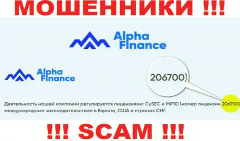 Номер лицензии на осуществление деятельности Альфа Финанс, на их web-сайте, не сумеет помочь уберечь ваши вклады от слива