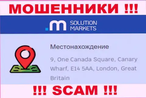 На информационном портале Solution Markets нет реальной инфы о адресе регистрации конторы - это МОШЕННИКИ !!!