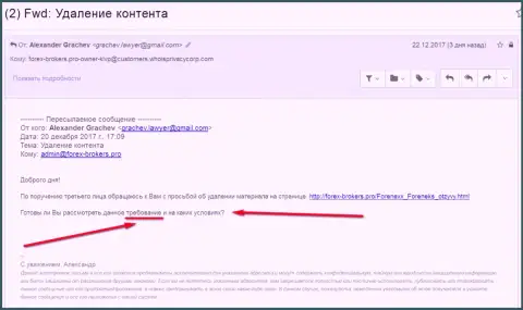 Мошенники FORENEXX предъявляют требования, чтобы убрать сведения с форекс-брокерс.про