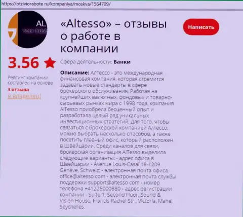 Информация о Forex конторе Altesso на онлайн ресурсе otziviorabote ru